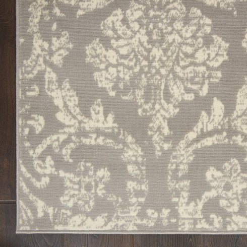 2' X 4' Gray Damask Power Loom Area Rug